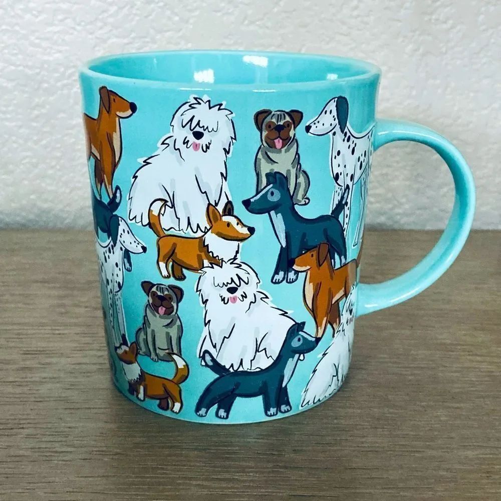 Large Blue Dog Graphic Ceramic Coffee Cup Mug